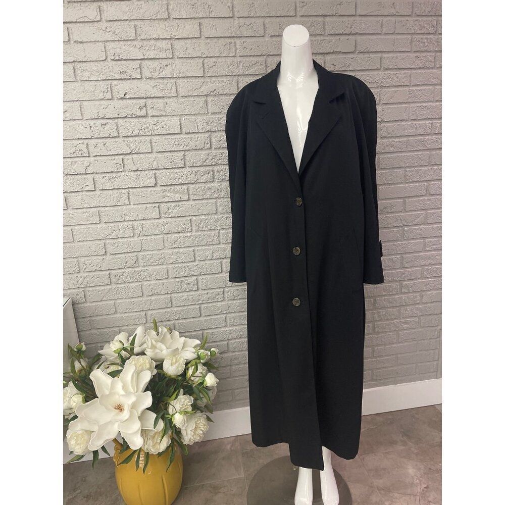 Talbots Women Black Traditional Long Coat With Removable Lining Size 14